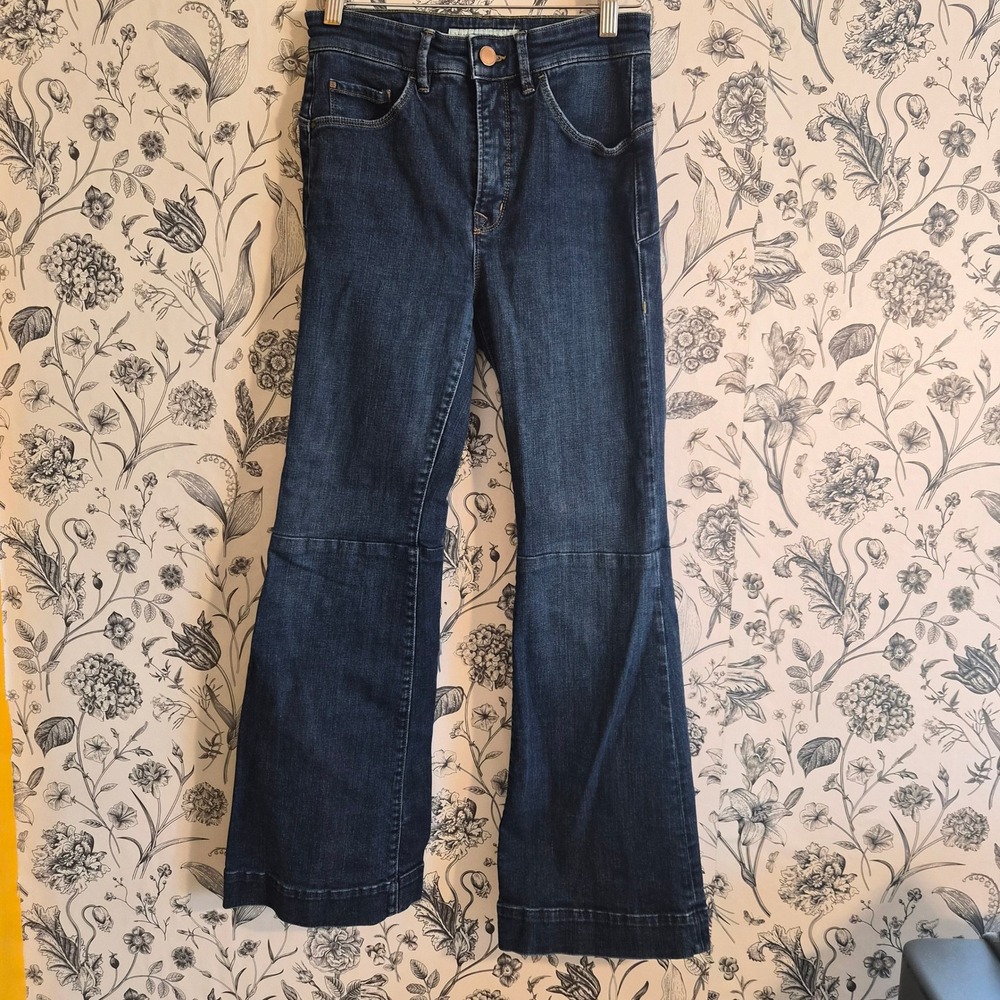 Salsa Denim Brand Womens Dark Wash High Rise Flare Wide Leg Jeans 27 Retro Chic